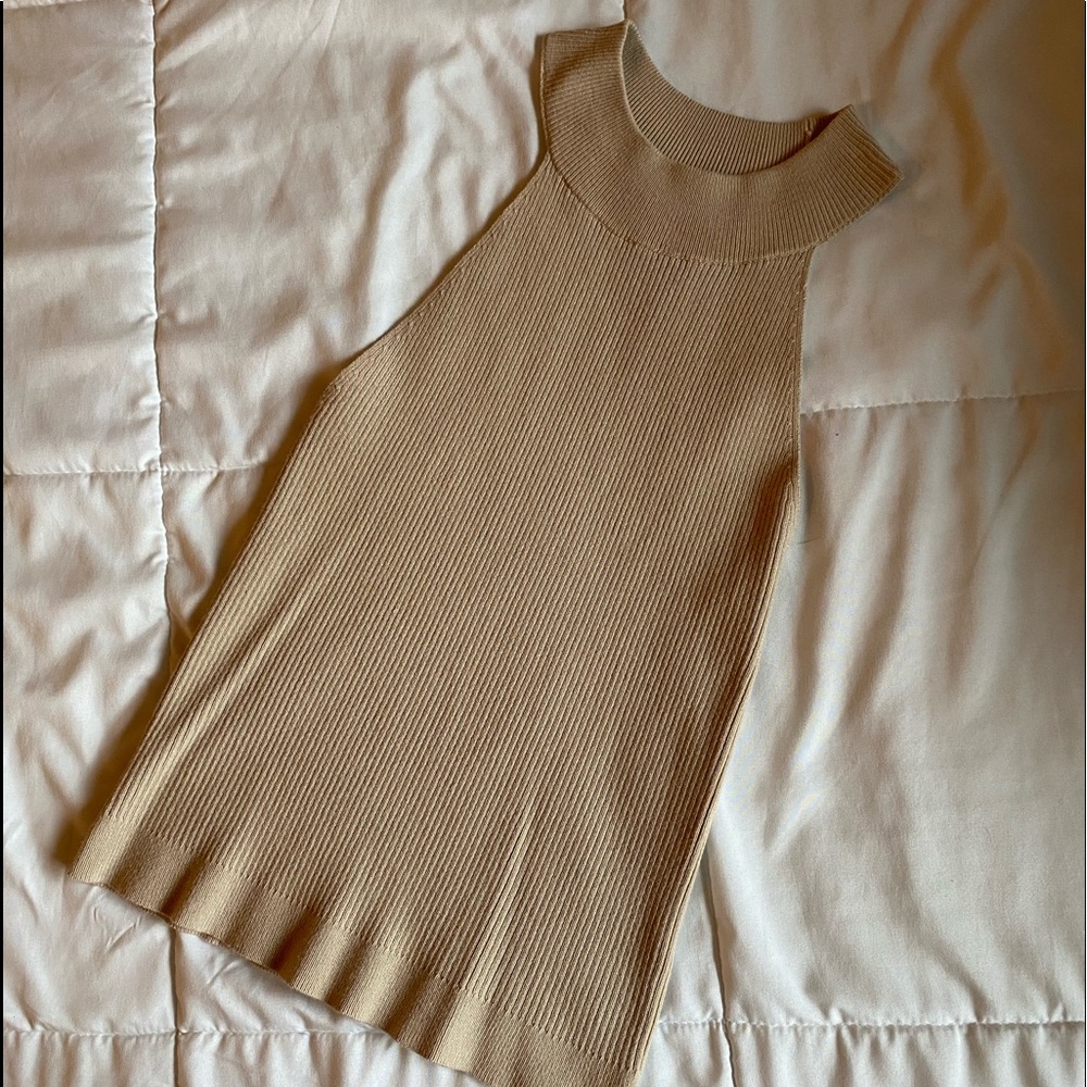 Tan mock neck sleeveless top